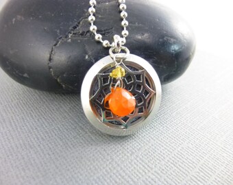 Aromatherapy Essential Oil Diffuser Necklace, Carnelian & Citrine, Stainless Steel Locket, Choose Two-Stone Dangle