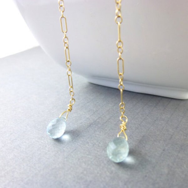 Pendientes de aguamarina de hombro duster, piedra de valor, reducir el estrés, superar el juicio, marzo piedra de nacimiento, 14K oro relleno
