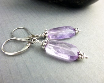 Brazilian Amethyst Dangle Earrings, February Birthstone, Protection and Tranquility, Selflessness, Spiritual Wisdom, Balances Mood Swings