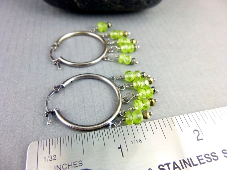 Peridot Chakra Earrings, August Birthstone, Sterling Silver Hoops, Reduces Stress, Anger, Guilt, Protective Stone, Repels Negativity image 6