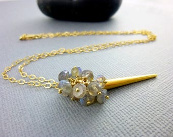 Labradorite Necklace with Spike, 14K Gold Fill Chain, Gift for Her, Stone of Transformation, Protection, Banish Fears & Insecurities