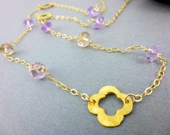 Ametrine Necklace, 14K Gold Fill Chain, Vermeil Pendant, Calms the Mind, Clears Stress, Balances Emotions, Stimulates Creativity