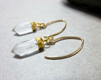 Dainty Crystal Quartz Points Earrings - 14K Gold Filled - Drop Earrings - Balances & Revitalizes - Gift for Her