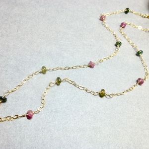 Dainty Tourmaline Station Necklace, 14K Gold Fill, October Birthstone, Diminishes Fear, Promotes Self Confidence