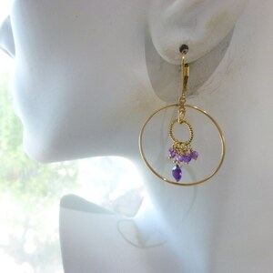 Amethyst Hoop Earrings, 14K Gold Fill, February Birthstone, Powerful and Protective Stone, Reduces Stress, Activates Spiritual Awareness image 3