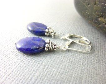 Natural Lapis Stone Earrings - Lapis Lazuli Dangles - Healing Crystals - Throat Chakra Stones -Inner Strength Earrings