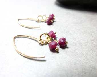 Ruby Gemstone Dangle Earrings, 14K Gold Fill Ear Wires, Zest for Life, Instills Confidence, Encourages Joy, Spontaneity, July Birthstone