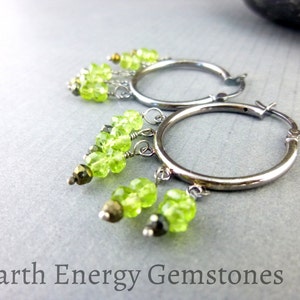 Peridot Chakra Earrings, August Birthstone, Sterling Silver Hoops, Reduces Stress, Anger, Guilt, Protective Stone, Repels Negativity image 2