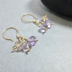 Genuine Ametrine Cluster Dangle Earrings, Purple and Yellow Stone Earrings, 14K Gold Fill Earrings, Amethyst & Citrine Mixed Stones image 6