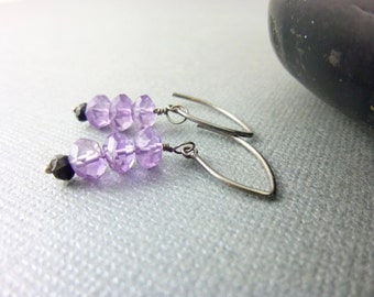 Amethyst and Black Pyrite Earrings, February Birthstone, Sterling Silver, Manifestation, Good Luck, Positive Thinking, Natural Tranquilizer