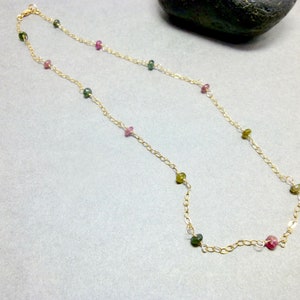 Dainty Tourmaline Station Necklace, 14K Gold Filled - October Birthstone, Chakra Jewelry