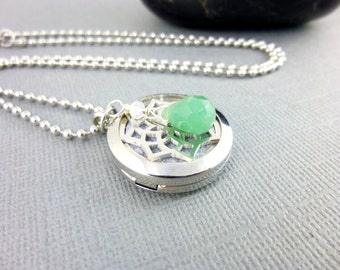 Aromatherapy Essential Oil Diffuser Necklace, Stainless Steel Locket, Aventurine or Select Other Stones