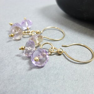 Genuine Ametrine Cluster Dangle Earrings, Purple and Yellow Stone Earrings, 14K Gold Fill Earrings, Amethyst & Citrine Mixed Stones image 7