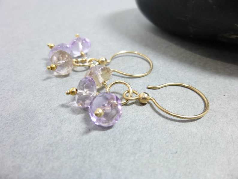 Genuine Ametrine Cluster Dangle Earrings, Purple and Yellow Stone Earrings, 14K Gold Fill Earrings, Amethyst & Citrine Mixed Stones image 7