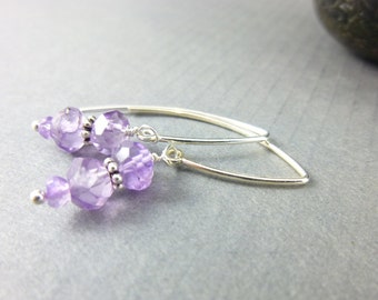 Amethyst & Sterling Silver Earrings, Purple Gemstones, February Birthstone, Wisdom Stone, Protection Stone, Reduces Stress and Anxiety,