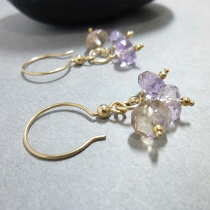 Genuine Ametrine Cluster Dangle Earrings, Purple and Yellow Stone Earrings, 14K Gold Fill Earrings, Amethyst & Citrine Mixed Stones image 1