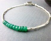 Genuine Emerald Gemstone Bracelet, Karen Hill Tribe Silver Bracelet, Unconditional Love Chakra Bracelet, Stacking Bracelet