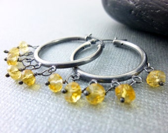 Small Citrine Hoop Earrings, Attracts Wealth & Success, Energize Every Level of Life, Releases Negativity, November Birthstone