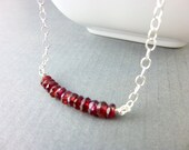 Garnet Bead Bar Necklace, Sterling Silver, January Birthstone, Gift for Her, Stone of Commitment and Love, Brings Courage