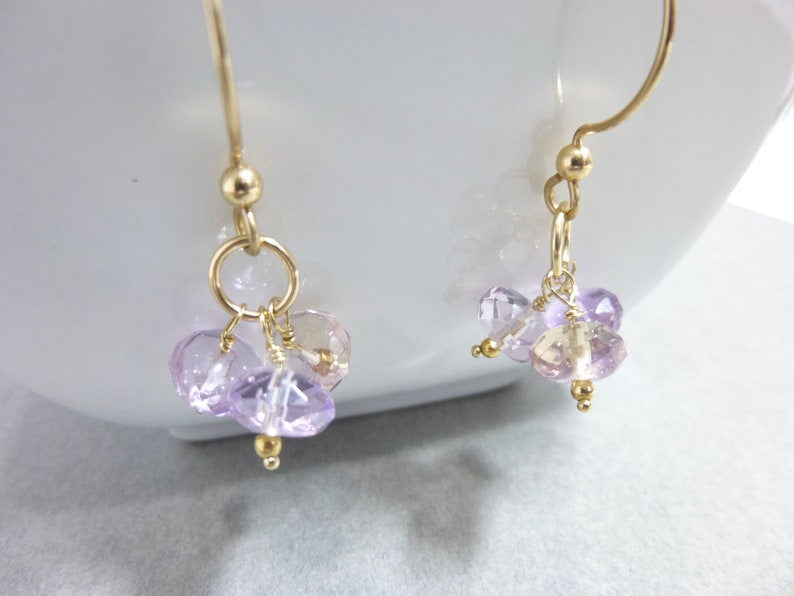 Genuine Ametrine Cluster Dangle Earrings, Purple and Yellow Stone Earrings, 14K Gold Fill Earrings, Amethyst & Citrine Mixed Stones image 3