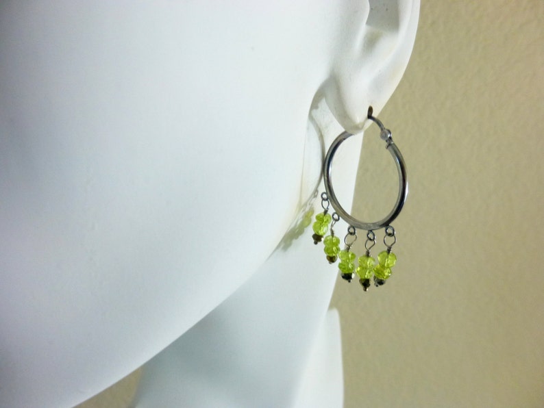 Peridot Chakra Earrings, August Birthstone, Sterling Silver Hoops, Reduces Stress, Anger, Guilt, Protective Stone, Repels Negativity image 3