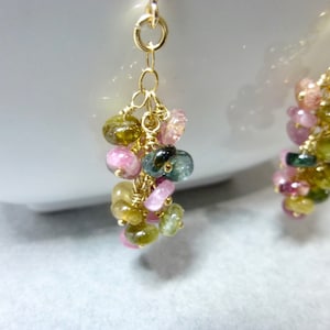 Tourmaline Cascade Earrings: 14K Gold Fill Gemstone Cluster, Chakra Stones