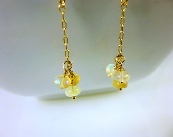 Genuine Welo Ethiopian Opal Threader Earrings - Opal and 14K Gold Fill Earrings -  Welo Opal Cluster Earrings - Healing Crystals