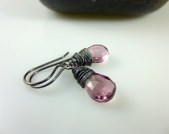 Plum Berry Quartz & Sterling Silver Earrings, Master Healer, Brings Harmony, Energy, Healing, Clarity, Calmness, Draws off Negative Energy