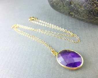 Amethyst Pendant Necklace with 14K Gold Fill Chain, February Birthstone, Protection, Relieves Stress & Anxiety, Encourages Sobriety