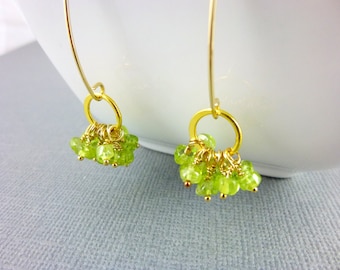 Genuine Peridot Cluster Earrings - 14kt Gold Filled Peridot Earrings - Peridot August Birthstone Earrings - Reduces Stress