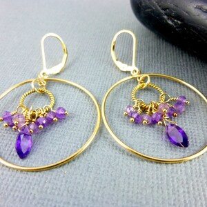 Amethyst Hoop Earrings, 14K Gold Fill, February Birthstone, Powerful and Protective Stone, Reduces Stress, Activates Spiritual Awareness image 6