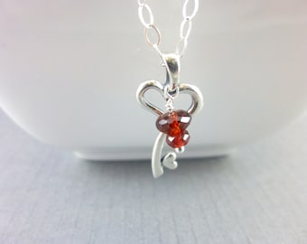 Garnet Key Necklace, Sterling Silver Key to My Heart Pendant, Commitment and Love, Warmth and Devotion, Courage, Hope