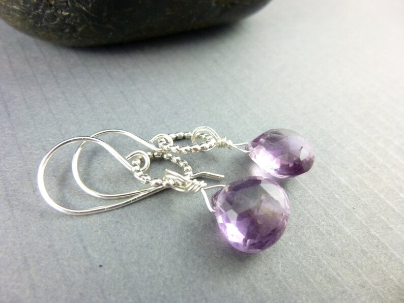 Amethyst Briolette Earrings, Sterling Silver, February Birthstone, Wisdom Stone, Reduces Stress, Protection Stone, Soothes Irritability image 2