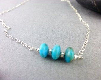 Dainty Kingman Turquoise Necklace,  Sterling Silver,  Dispels Negative Energy, Master Energy Stone, Gift for Her