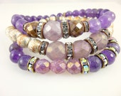 Orchid Boho Chakra Bracelets, Amethyst Bracelets, Fluorite Bracelets, Crown,Third Eye,Throat, Heart Chakra Bracelet