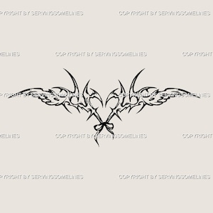 Angelcore Tramp Stamp Tattoo – Cyber Sigilism Heart Bow Ribbon, Gothic Lower Back Wings, Neotribal Y2K Tribal Stencil - Design Download