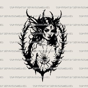 Witch Portrait Tattoo Stencil – Goth Dark Fantasy Witch Design, Medieval Evil Witch Drawing, Halloween Fall Tattoo Idea 2025, Digital Flash