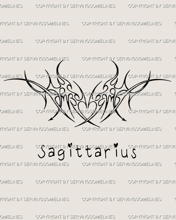Sagittarius Heart Tattoo Stencil – Neotribal Horns and Arrows