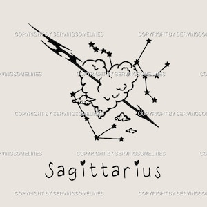 Sagittarius Zodiac Tattoo – Arrow Cyber Sigilism Constellations Design, Stars Cluster Ink - Heart Cloud Line Art, Digital Download Stencil
