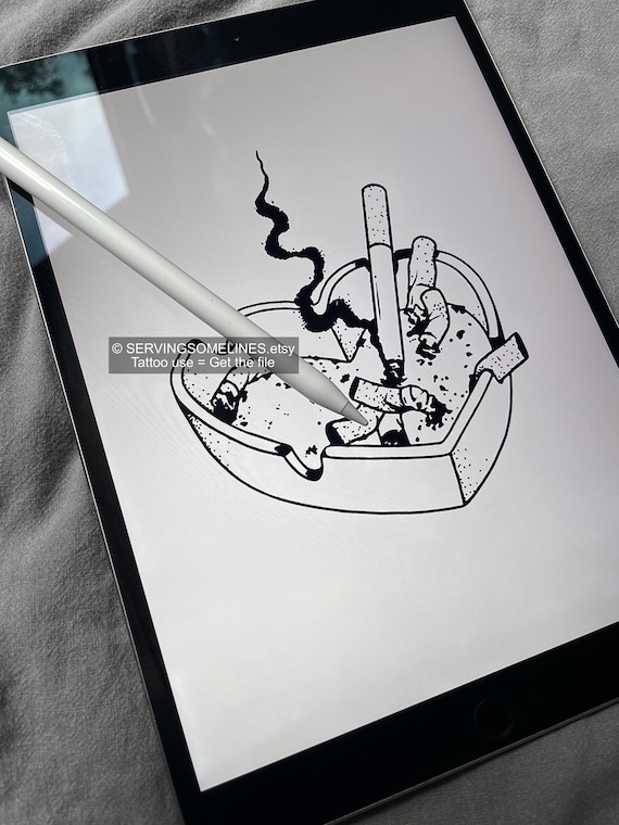 Broken Heart Ashtray Tattoo – Sad Toxic Love Flash, Gothic Grunge Heart Cigarette  Stencil, Anti-valentine Tattoo Idea – Digital Design