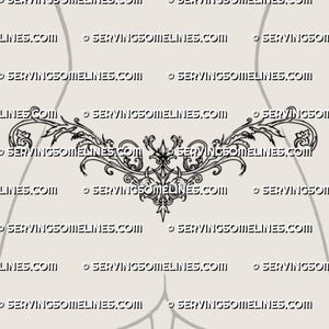 May include: A black, ornate, symmetrical design with floral and geometric elements. The design is centered and appears to be a decorative element. The text "SERVINGSOMELINES.COM" is repeated around the design.