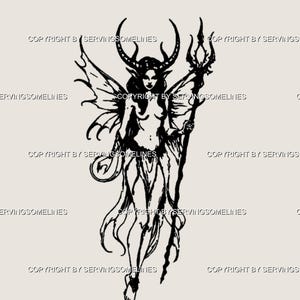 Dark Fairy Tattoo - Digital Design – Gothic Witchy Occult Horrorcore Stencil, Witchy Creepy Demonic Fairy, Dark Fantasy Forearm Tattoo Flash