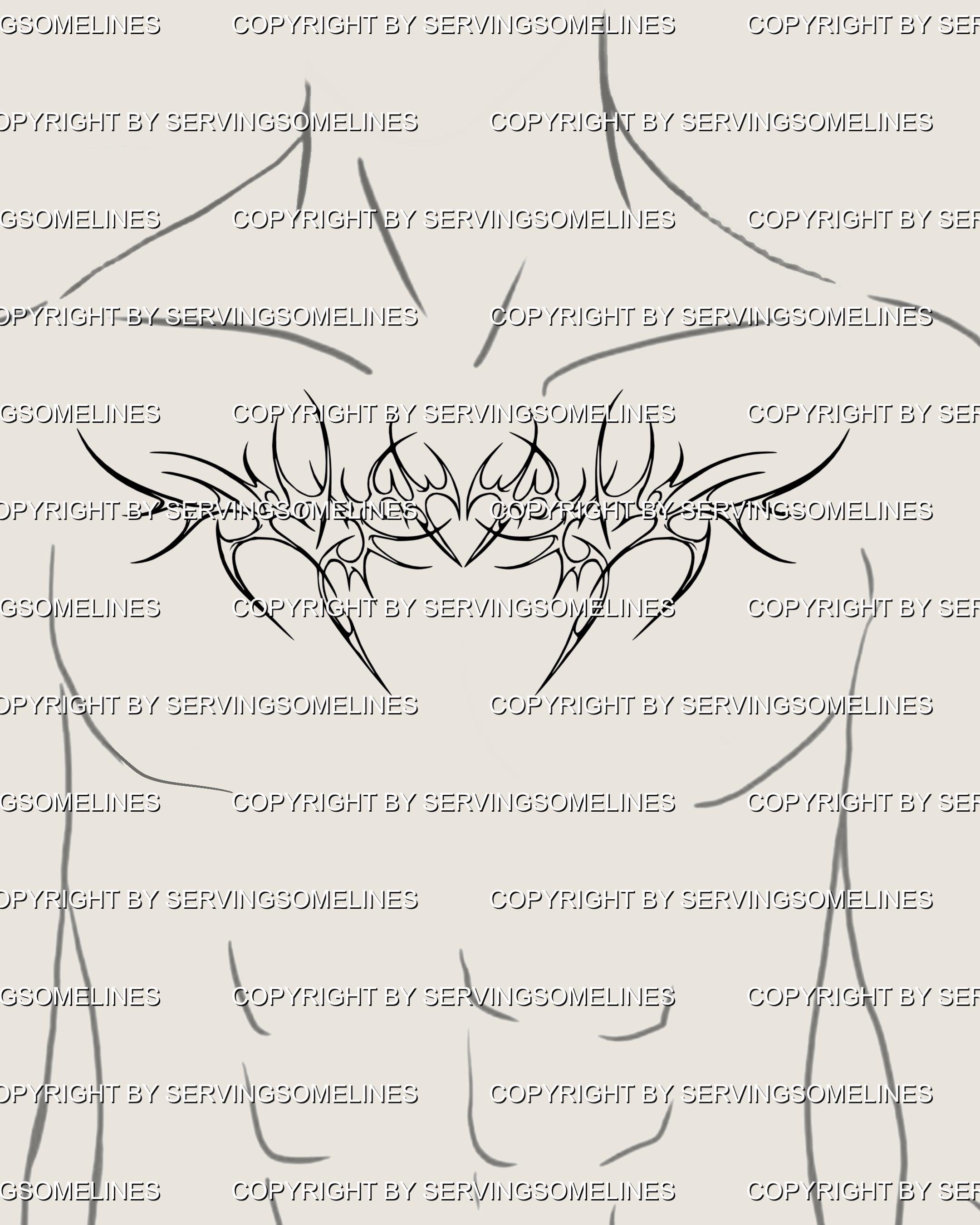 Cyber Tribal Chest Tattoo Stencil – Cybersigil Heart Design for