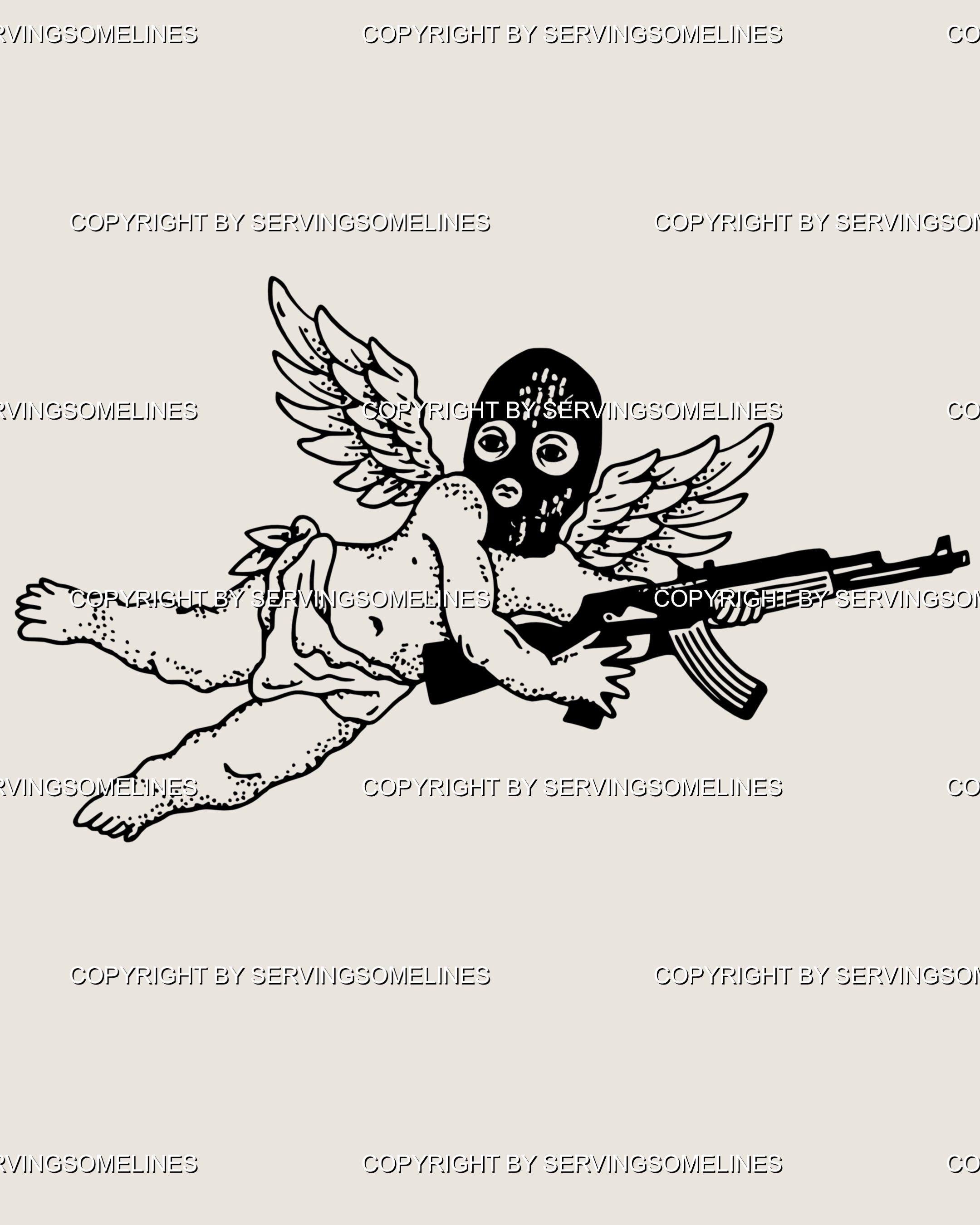 Angel with Gun Tattoo Stencil: Bold & Dangerous Beauty