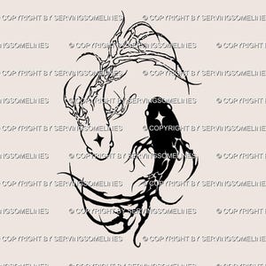 Cybersigilism Koi Fish Tattoo Stencil – Yin Yang Matching Koi Design, Gothic Neotribal Fish, Unique Back or Shoulder Tattoo Flash