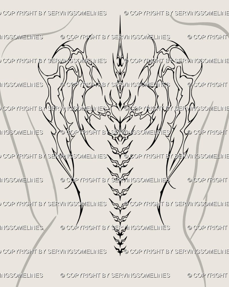Cybersigilism Skeletal Bone Wings Back Tattoo Stencil – Heart Spine ...