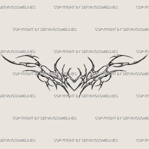 Tribal Heart Tramp Stamp Tattoo – Cybersigilism Symmetrical Line Art, Neotribal Cybergoth Art Design, Digital Download Ornamental Stencil