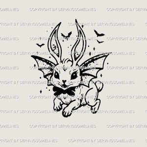 Süßes Halloween Tattoo Schablone, gruseliges Kawaii Häschen mit Schleife, einzigartiges Girly Tattoo
