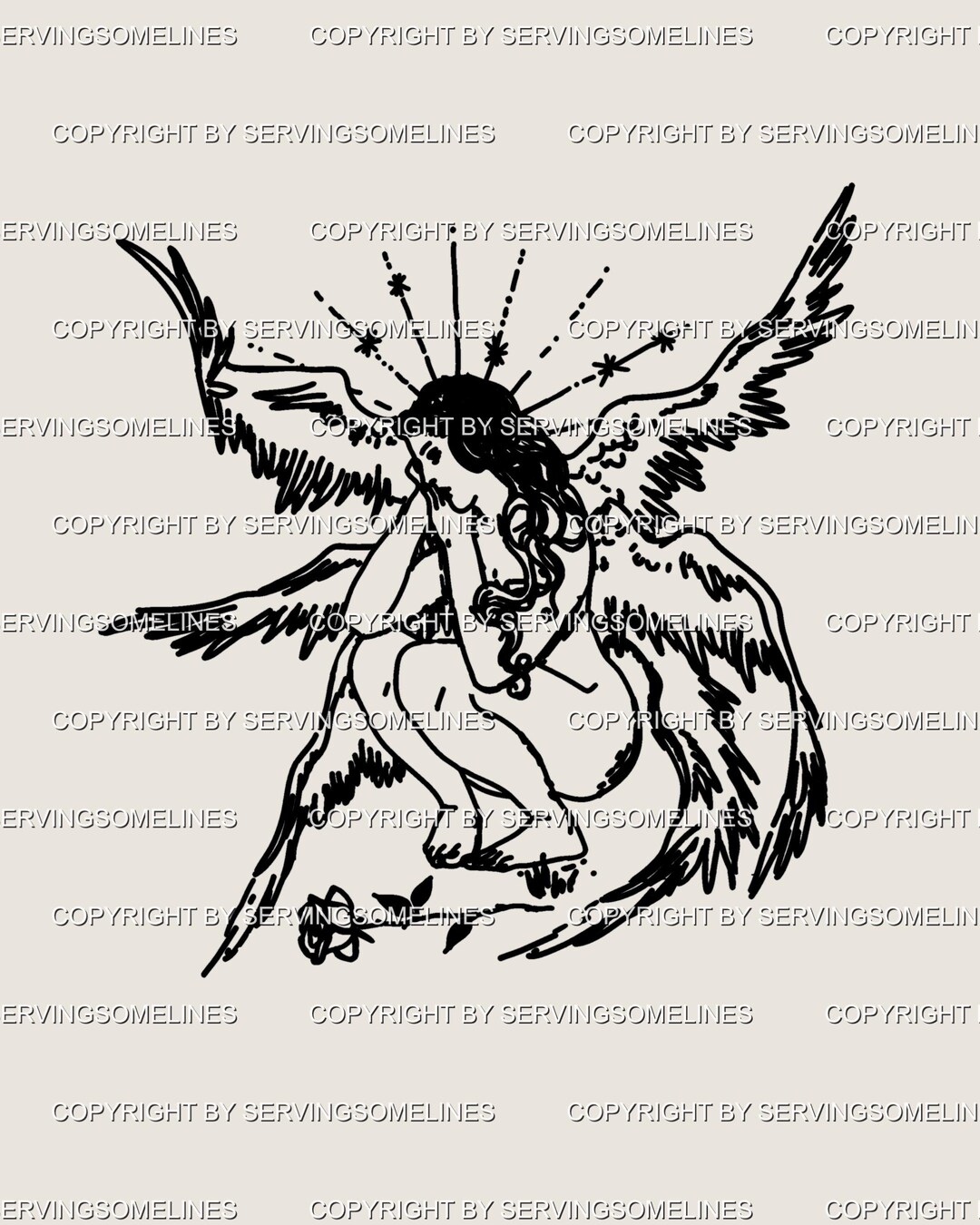 Female Angel Tattoo Stencil (digital Download) – Angelcore Seraphim ...