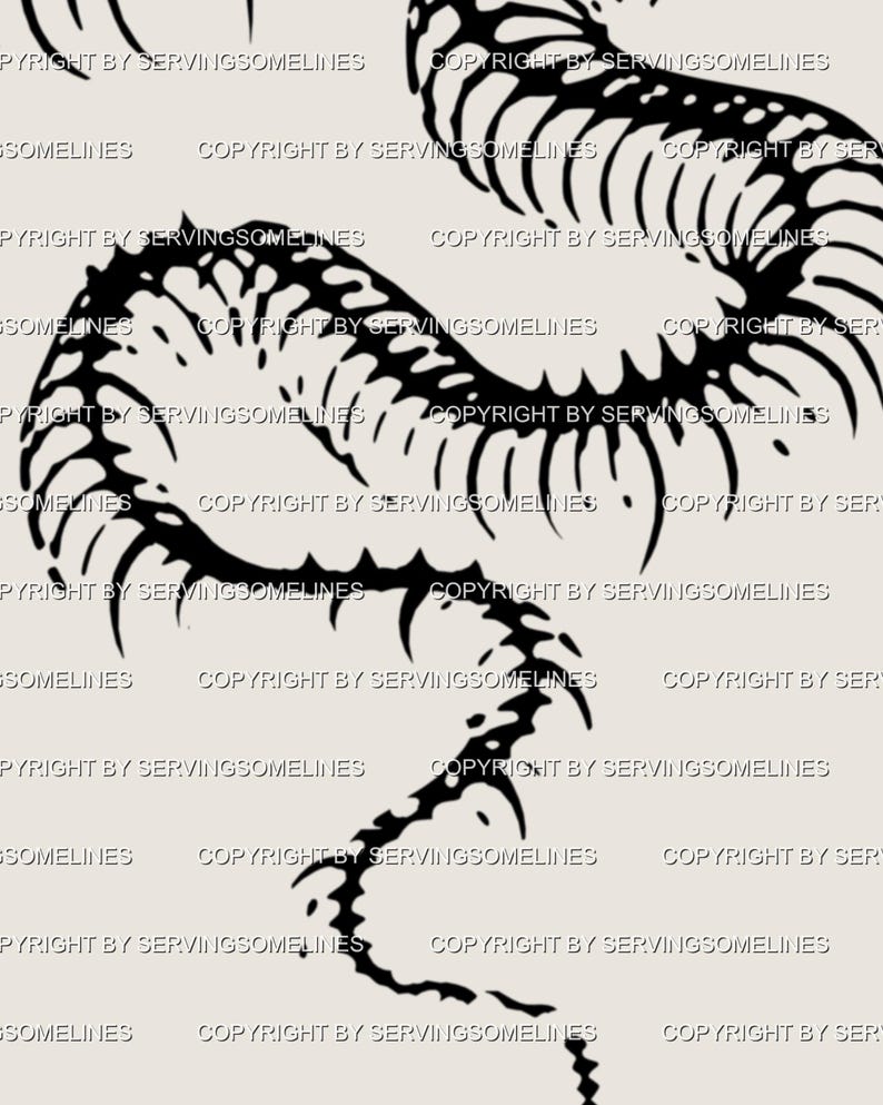 May include: Black and white illustration of a stylized snake skeleton on a beige background. The design features a repeating pattern of the snake skeleton with the text "COPYRIGHT BY SERVINGSOMELINES".